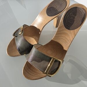 Dior Olive and Gold Slide Heels